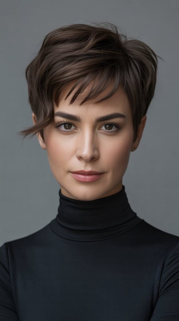 Asymmetrical Bangs with Wavy Pixie Cut