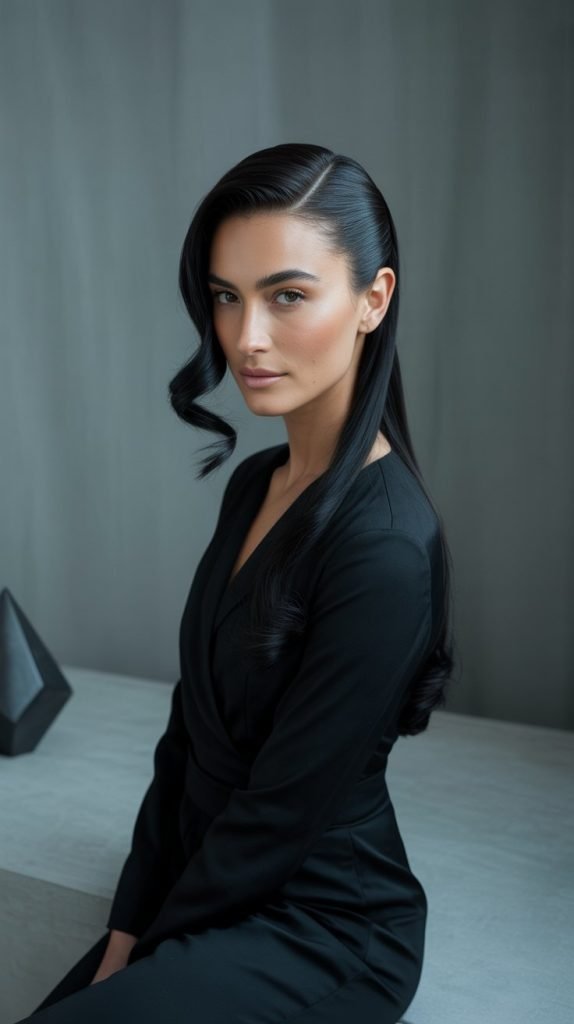 Sleek Black Side Part