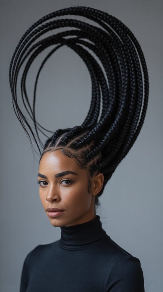 Side Part Knotless Braids Ponytail with Statement Height