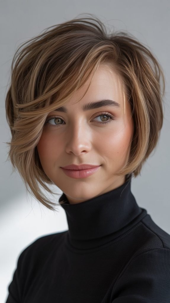  Side-Swept Bangs with Stacked Inverted Bob
