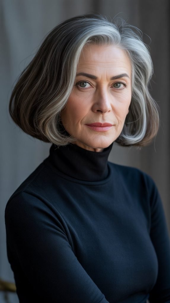 Salt and Pepper Bob with Side Part