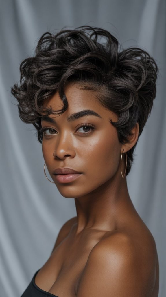 Textured Curly Pixie with Volume Layers
