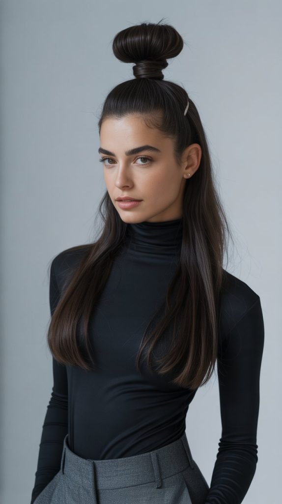 Sleek Dark Hair Top Knot