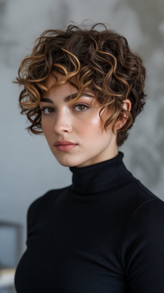 Caramel Highlights for Short Curly Hair