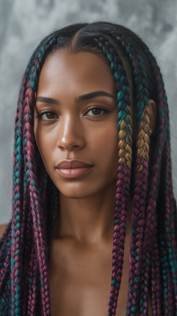 Boho Side Part Braids with Artistic Color Blocks