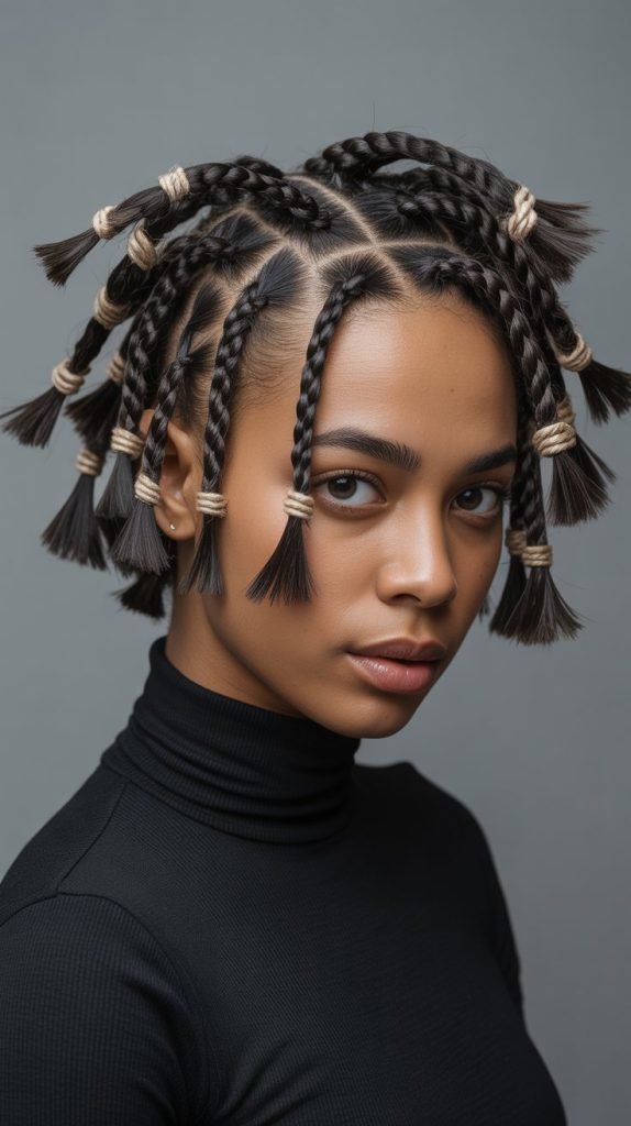 Side Part Short Braids with Twisted Rope Elements