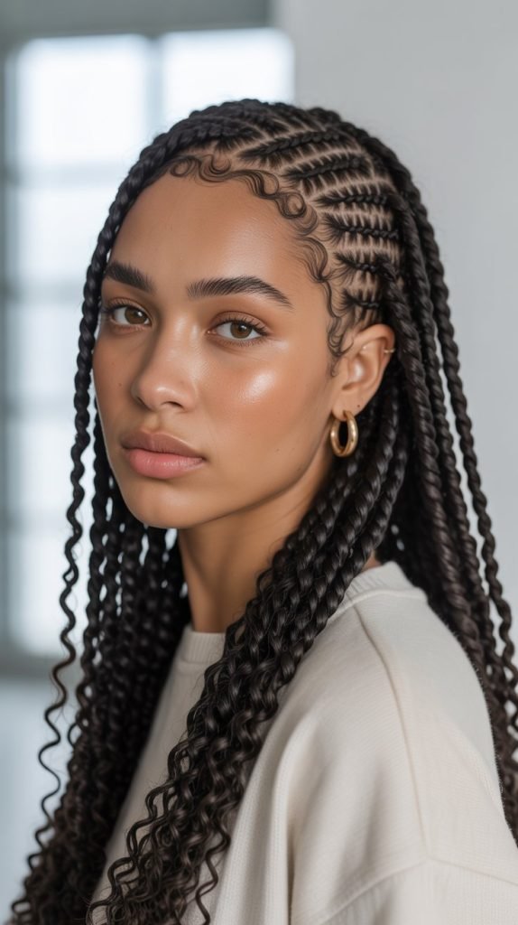 Side Part Knotless Braids with Twist-Out Curls