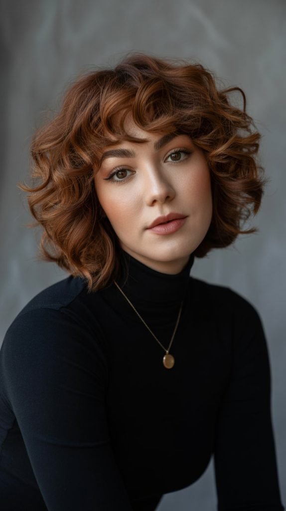 Medium Curly Cut for Round Faces