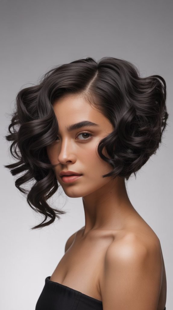  Asymmetrical Curly French Bob