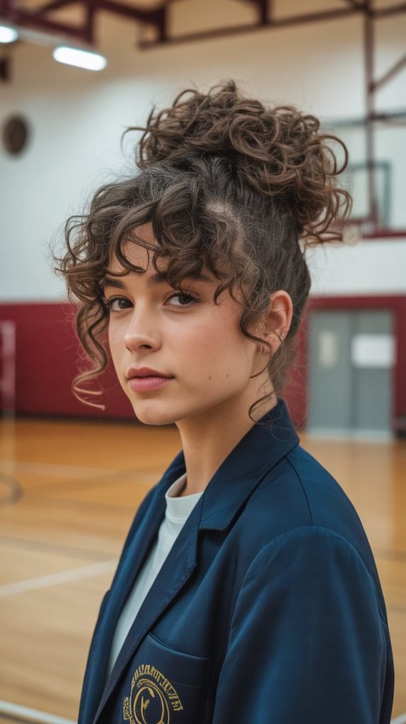 Messy Bun with Curly Tendrils