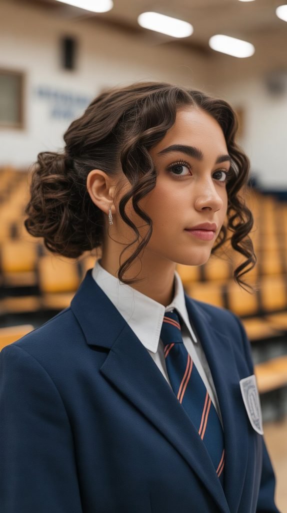  Low Chignon with Curly Texture