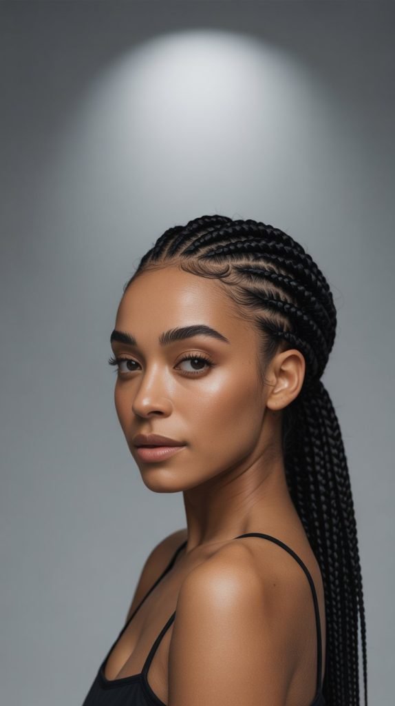 Side Part Knotless Braids Ponytail with Minimalist Design