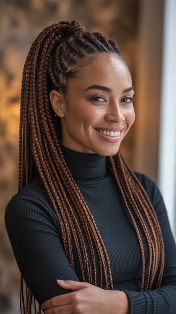 Side Part Knotless Braids Ponytail with Textured Finish