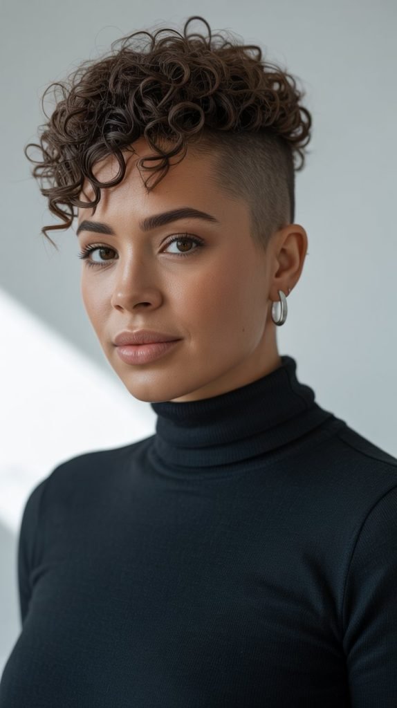 Curly Buzz Cut with Length on Top
