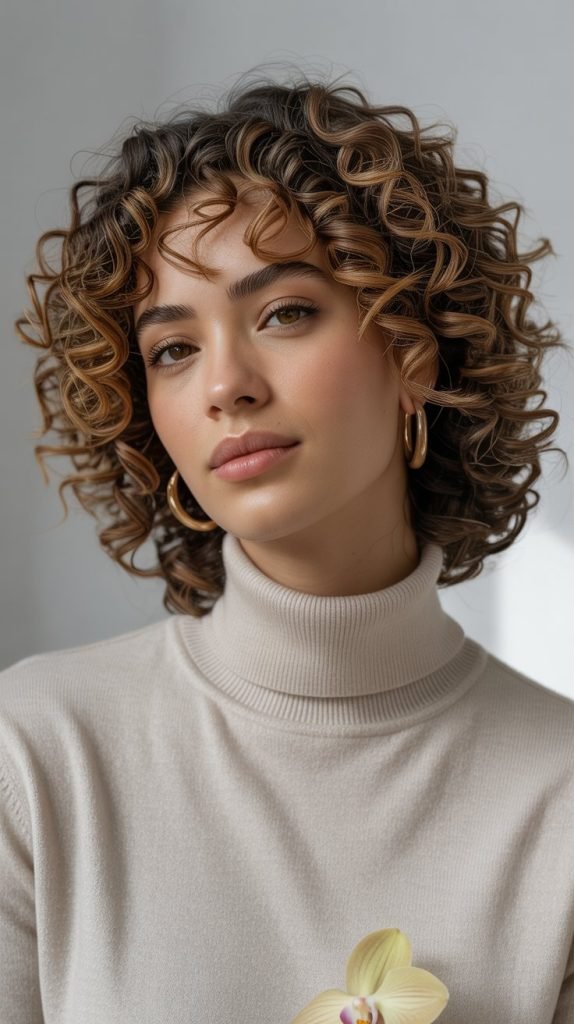 Coffee Bean Balayage for Medium Curls