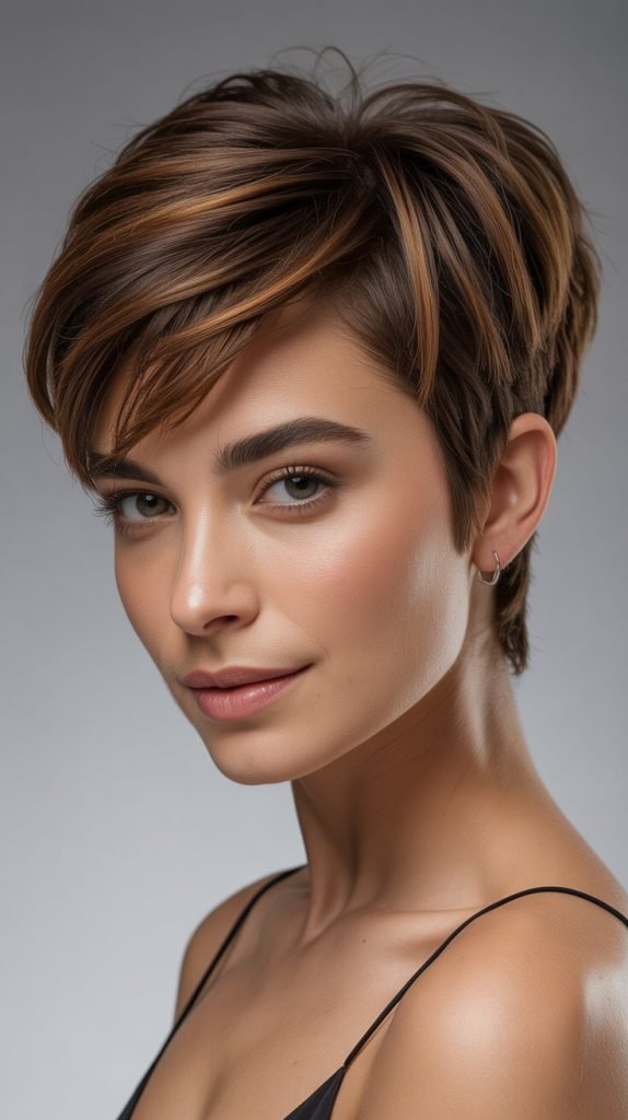  Caramel Highlights on Brown Pixie Cuts