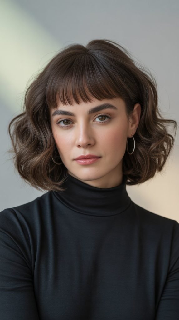 Blunt Bangs with Shoulder-Length Waves