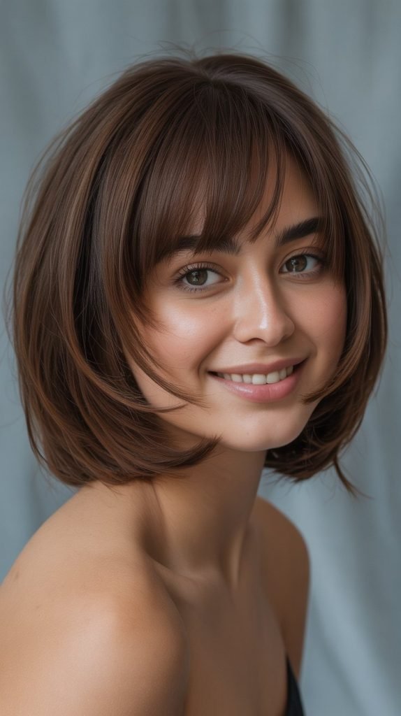  Medium-Length Stacked Inverted Bob with Bangs