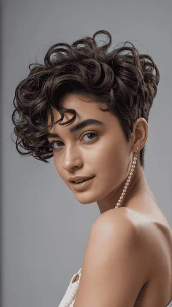 Curly Pixie with Forward-Swept Drama