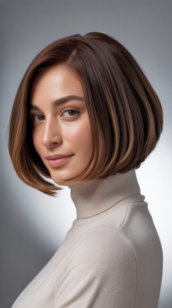 Caramel Highlights on Brown Bob Cuts