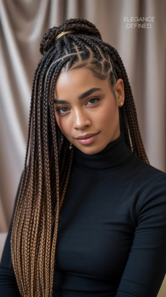  Side Swept Knotless Braids Half-Up Ponytail