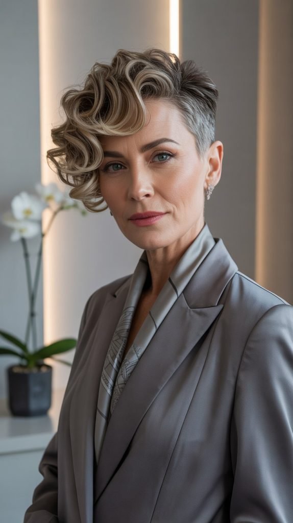 Curly Pixie with Side Sweep