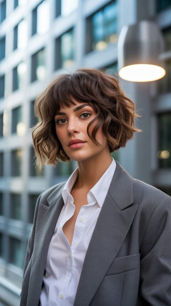 Choppy Side Bangs with Wavy Lob