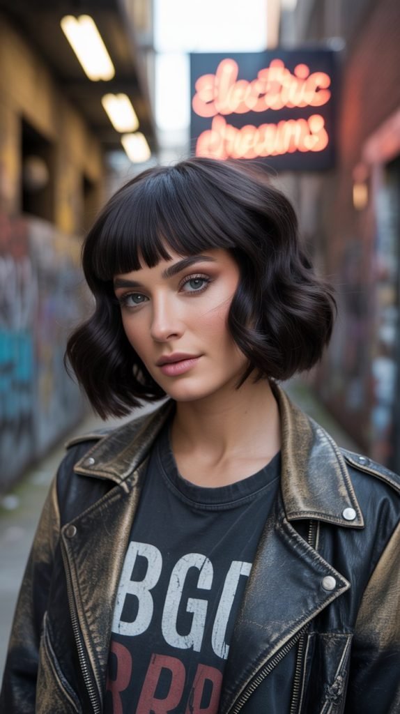 Edgy Wavy Bob with Razor-Cut Bangs