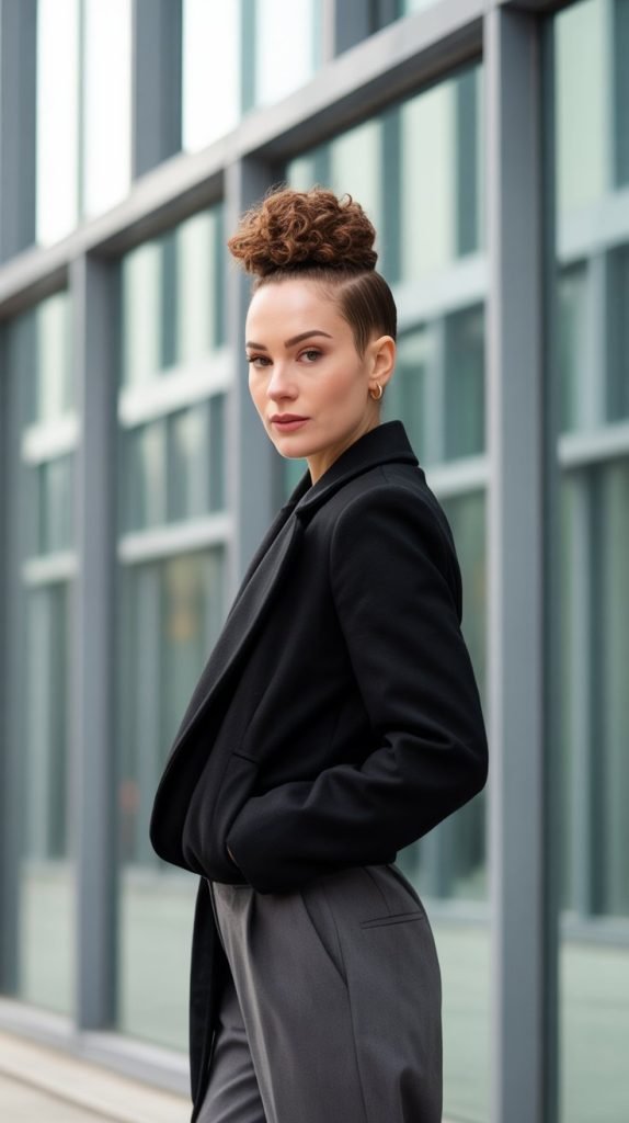 Curly Top Knot with Shaved Sides