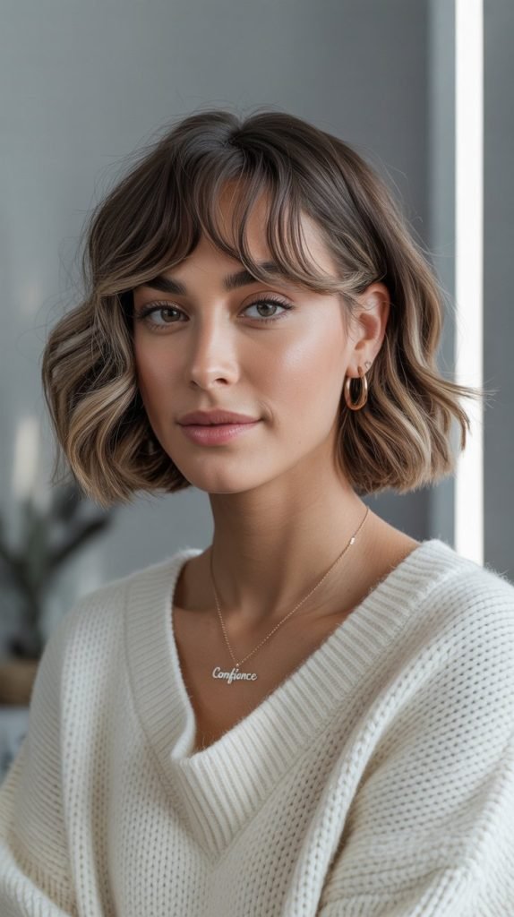 Wavy Lob with Curtain Bangs
