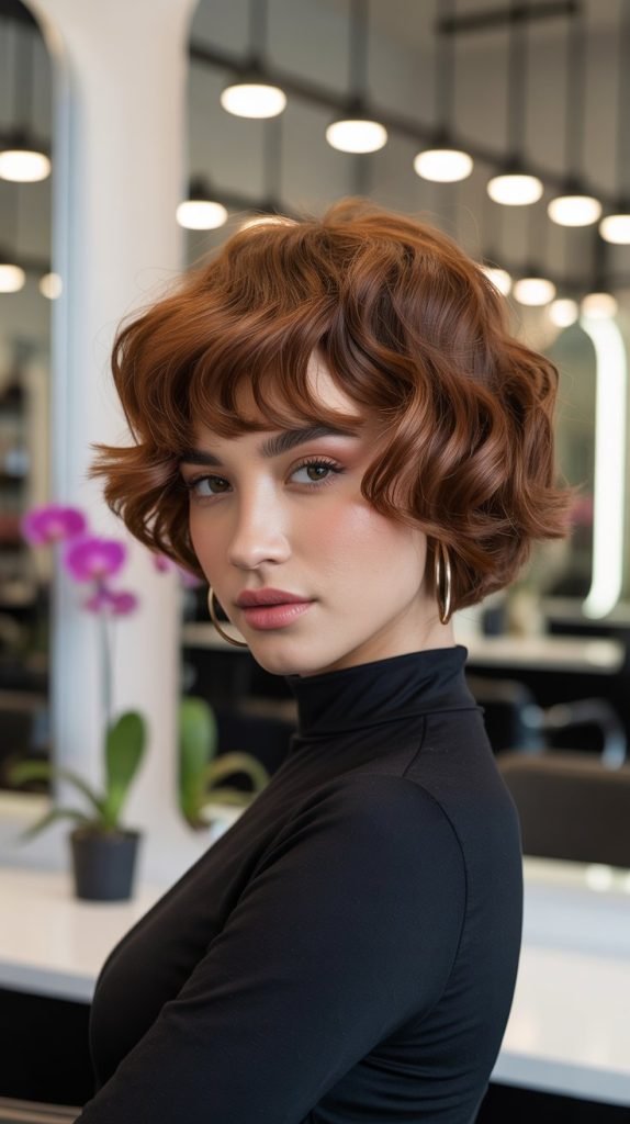 Stacked Wavy Bob with Baby Bangs