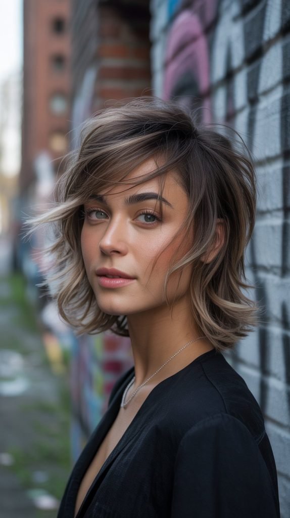 Mid-Length Shag with Curtain Bangs