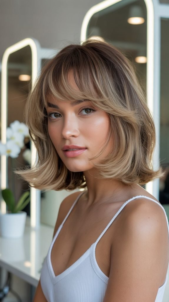 Layered Lob with Curtain Bangs