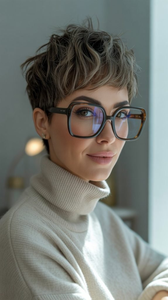 Textured Crop Pixie with Oversized Square Frames