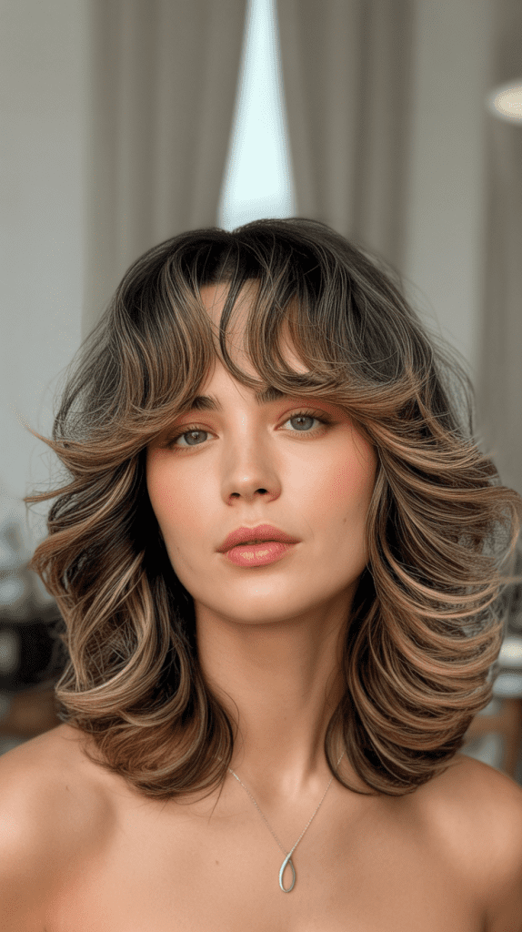 Wavy Shag with Curtain Bangs