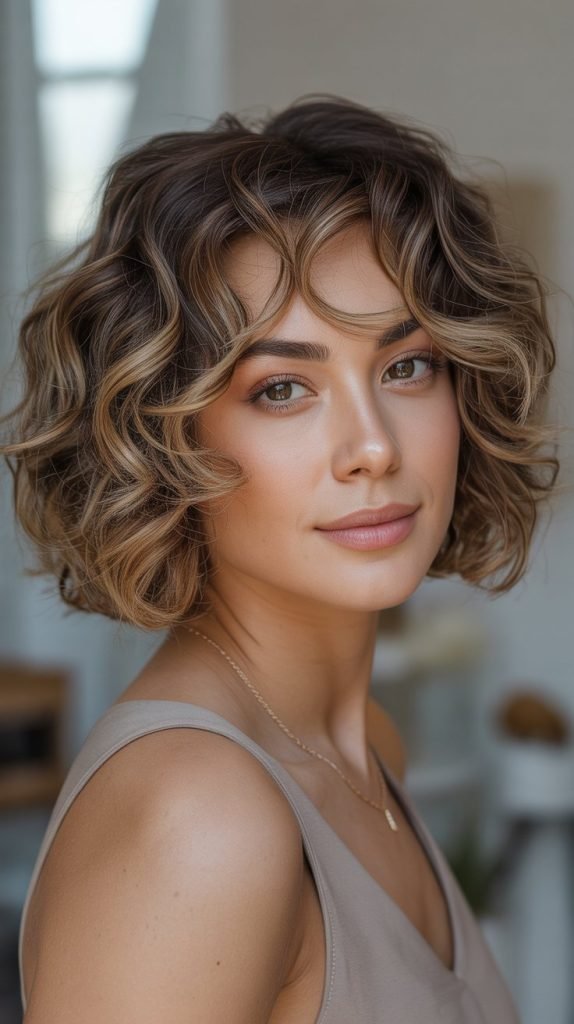 Toffee Balayage for Curly Bobs