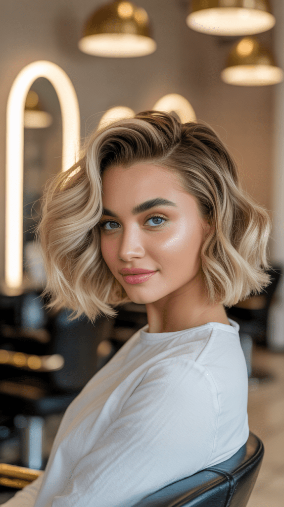 Inverted Wavy Bob with Volume at Crown