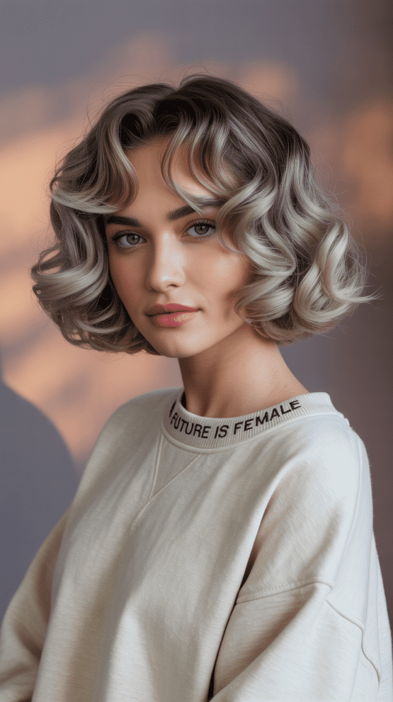 Mushroom Blonde Curly French Bob