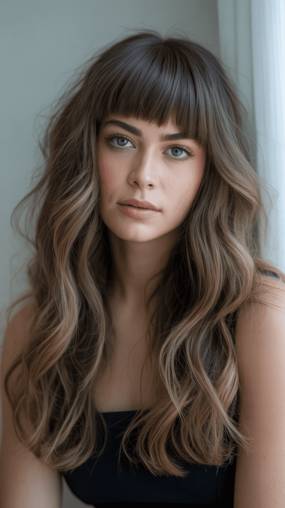 Beachy Waves with Straight Bangs