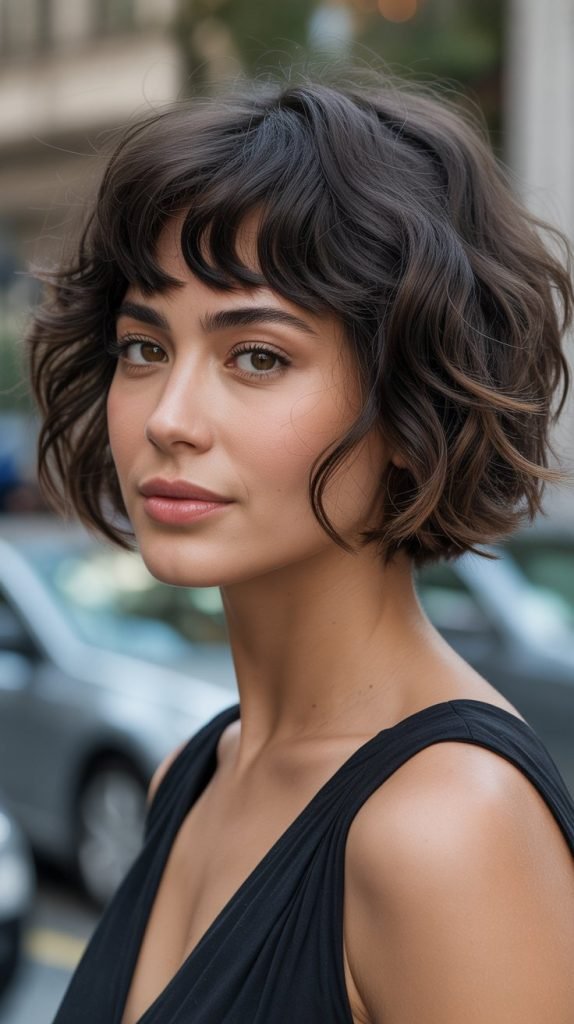 Wavy Bob with Asymmetrical Bang Cut