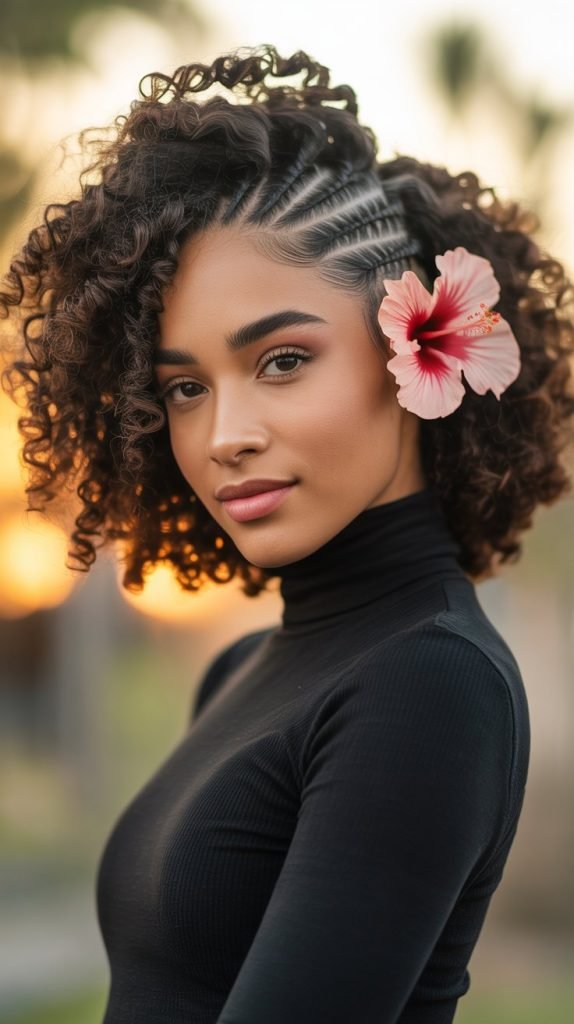 Side Braided Detail with Free-Flowing Curls