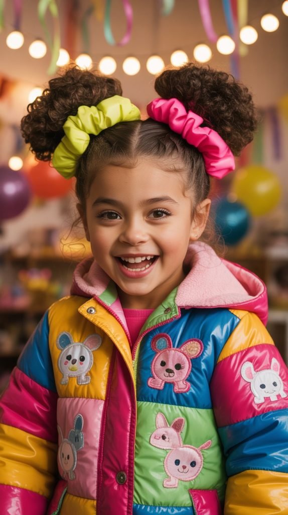 Double Buns with Colorful Scrunchies