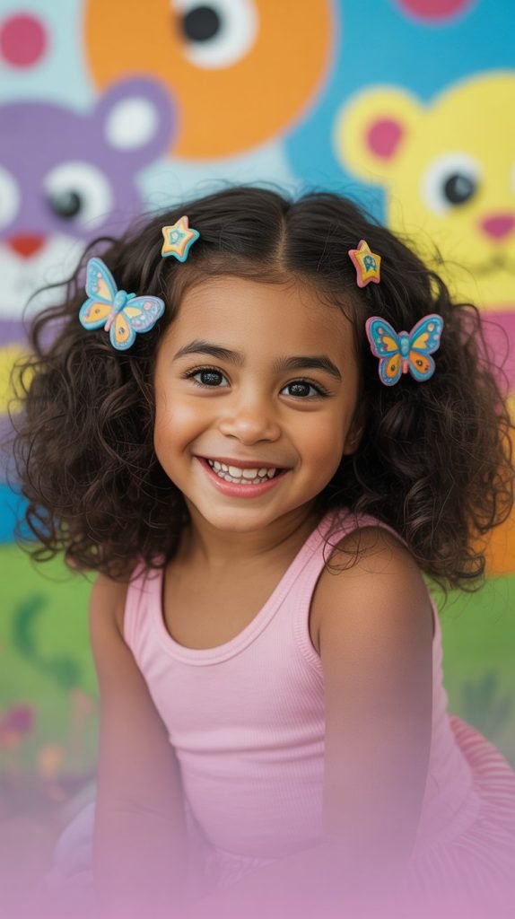 Curly Hair with Colorful Clips