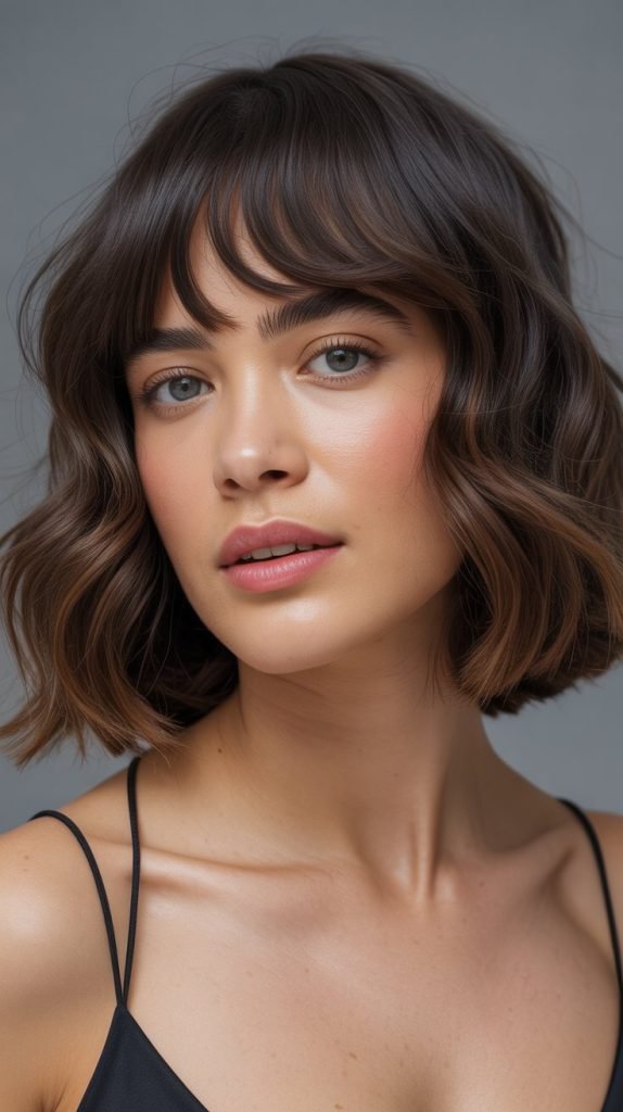 Blunt Wavy Bob with Curtain Bangs
