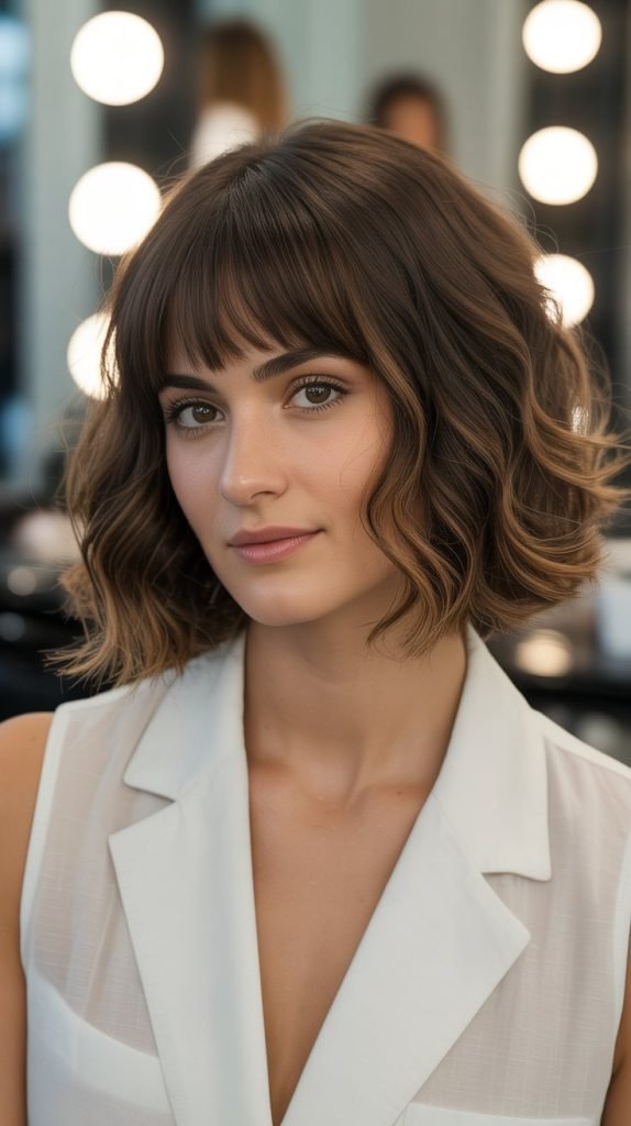 Classic Chin-Length Wavy Bob with Straight-Across Bangs