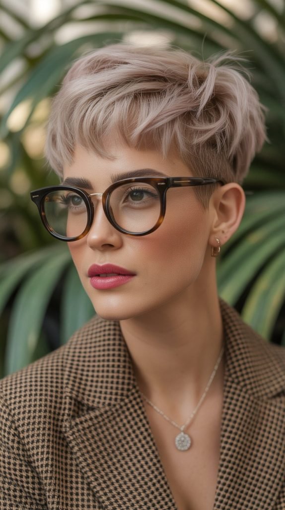 Feathered Pixie with Retro Browline Frames
