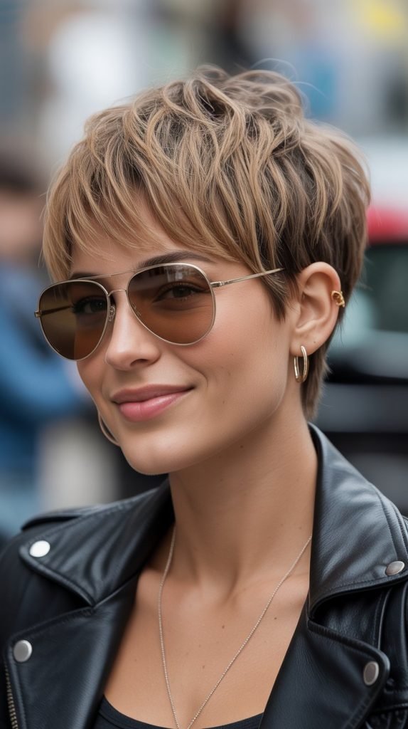. Layered Shag Pixie with Aviator Frames