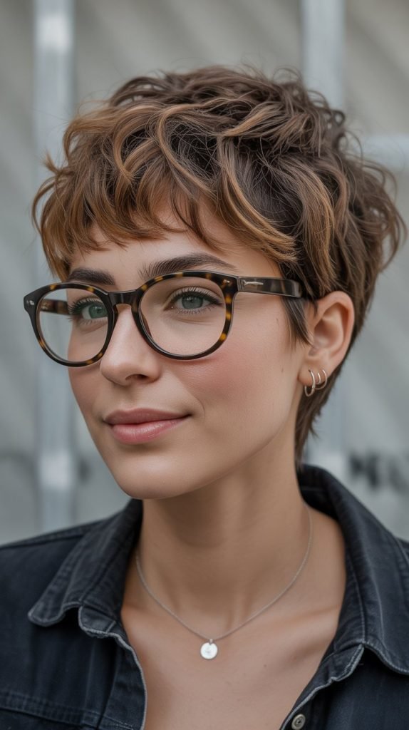 Messy Bedhead Pixie with Hipster Frames