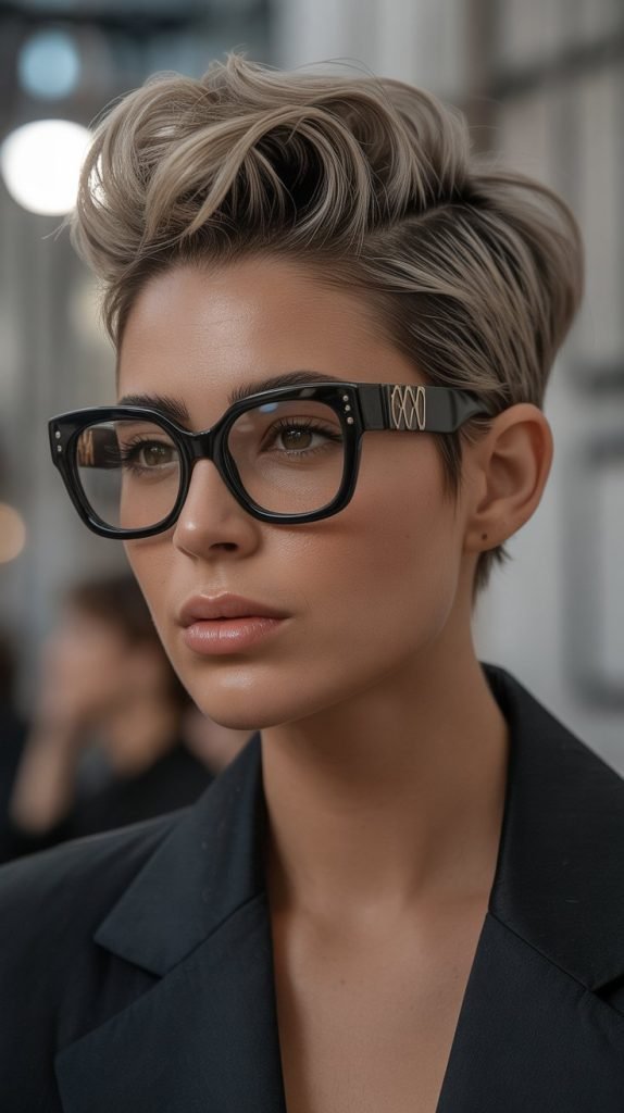 Pompadour Pixie with Bold Statement Frames