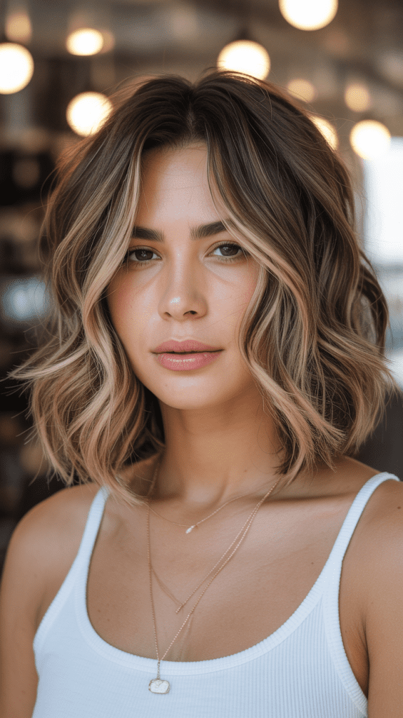 Layered Wavy Lob with Face-Framing Highlights